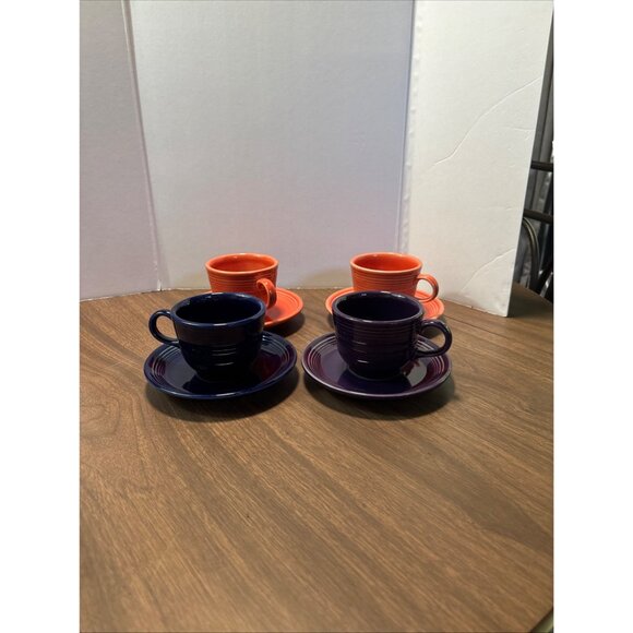 Fiestaware Cup & Saucer Set Multiple Colors Orange Blue Purple 8 Piece - Picture 12 of 12